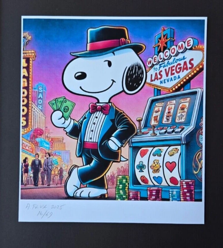 AIDAN FLUX | Hand Signed Print Framed Edition of 69 COA SNOOPY VIVA LAS VEGAS - 2