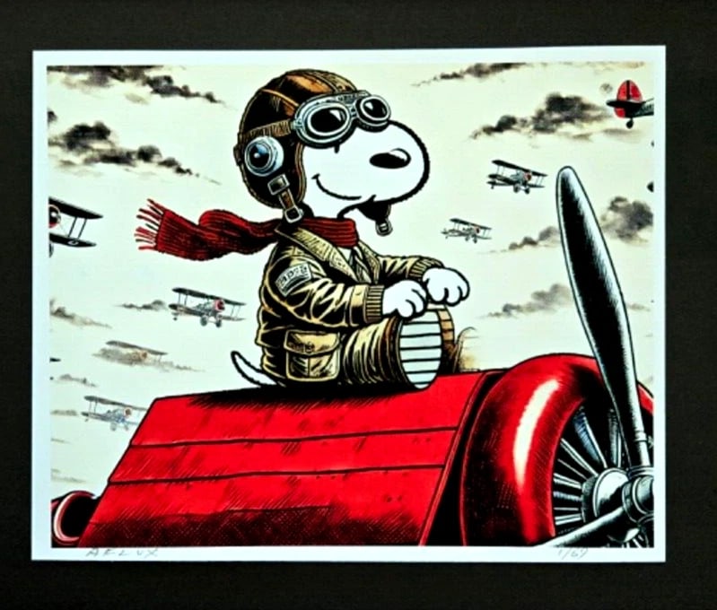 AIDAN FLUX | Hand Signed Print Framed Ltd. Ed. of 69 COA SNOOPY AVIATOR - 2