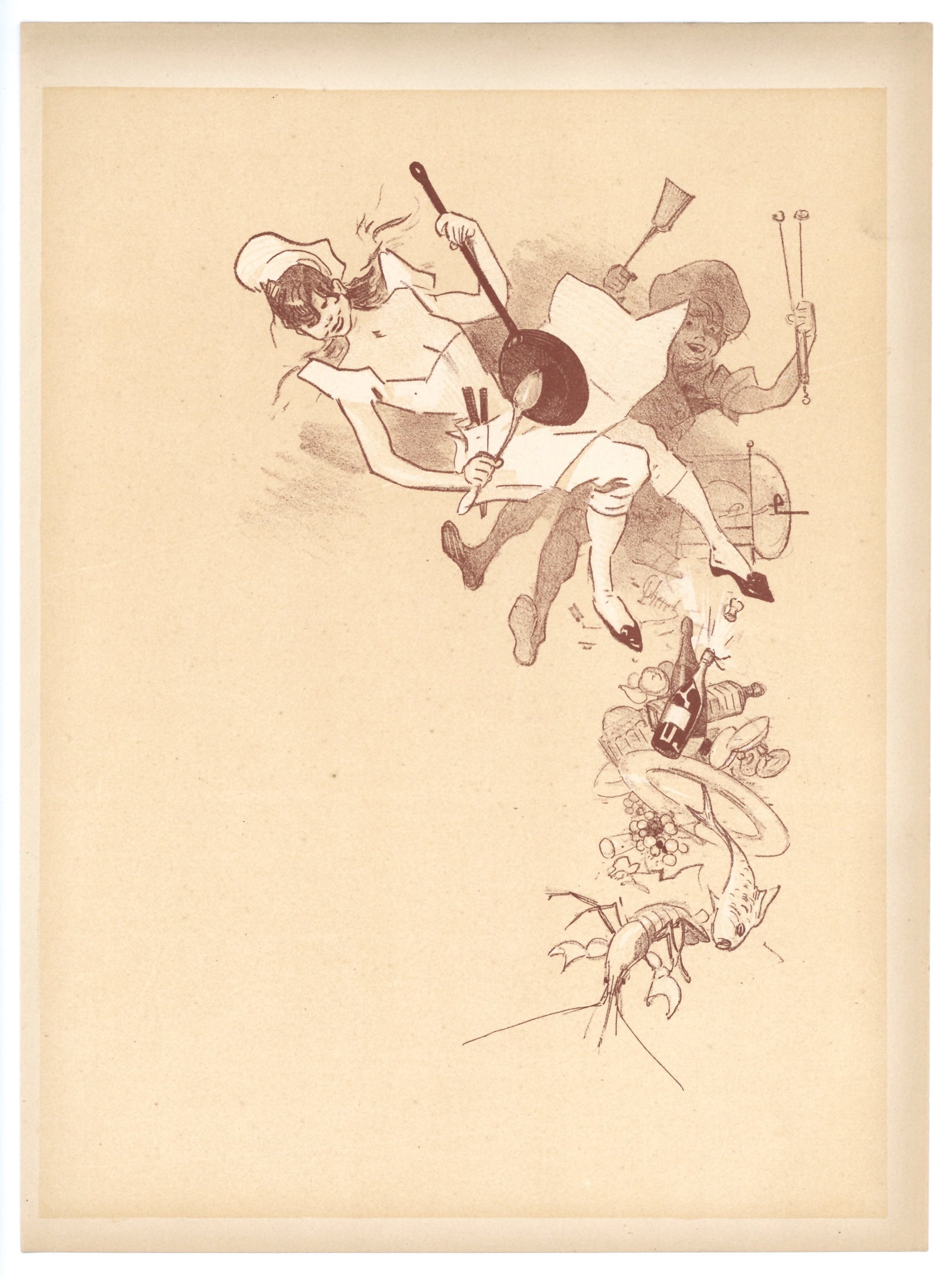 Jules Cheret lithograph, 1897: Title: Jules Cheret lithograph, 1897 Description: Medium: lithograph (after the original menu illustration). Printed in 1897 on smooth wove paper and published in Paris by Librairie Nilsson. Sheet