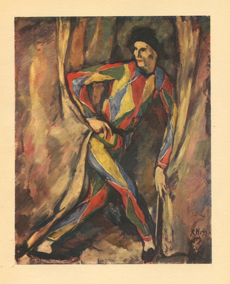 Carl Hofer pochoir "Pierrot": Title: Carl Hofer pochoir "Pierrot" Description: Medium: pochoir (after the watercolor). Printed in Germany in 1922 for the Ganymed portfolio "Das vierte Jahrbuch der Marees Gesellschaft" and publishe