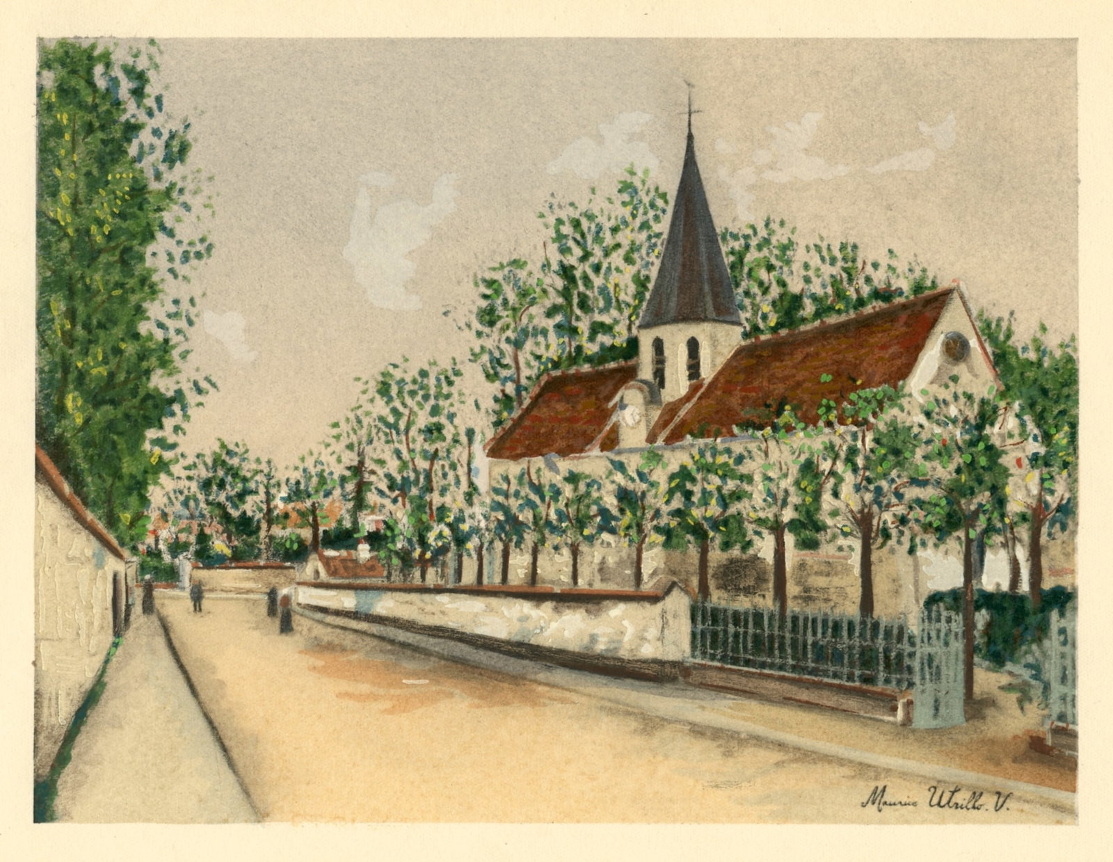 Maurice Utrillo pochoir "L'Eglise d'Eaubonne": Title: Maurice Utrillo pochoir "L'Eglise d'Eaubonne" Description: Medium: pochoir (after the painting). Published in Paris in 1929 by Editions des Chroniques du Jour in an edition of 500. Image size: