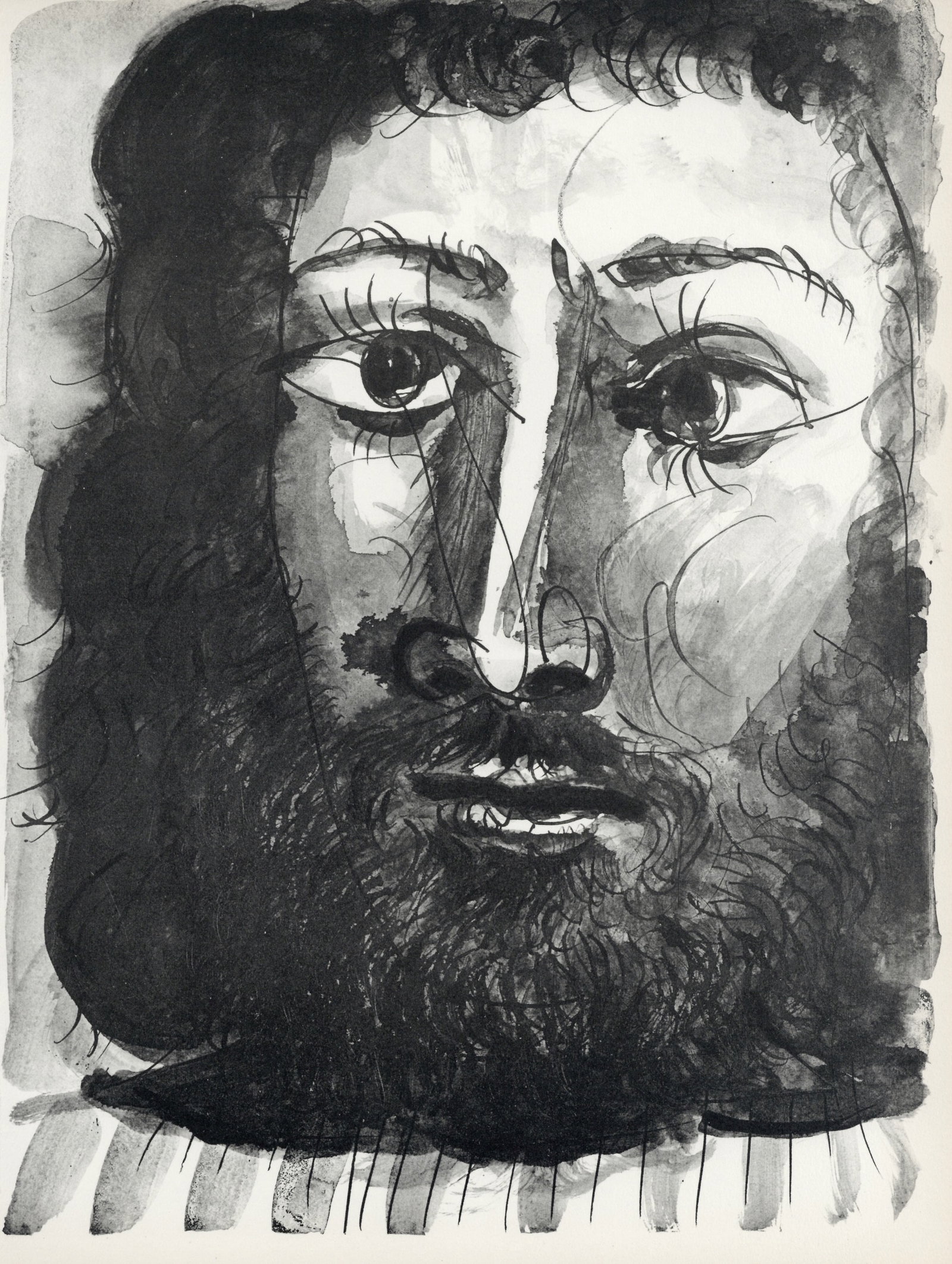 Pablo Picasso lithograph "Visage d'homme barbu": Title: Pablo Picasso lithograph "Visage d'homme barbu" Description: Medium: lithograph (after the the drawing). Printed in 1957 at the atelier Duval for the Picasso "Buffon" portfolio and published in
