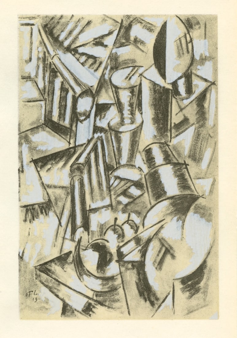 Fernand Leger "Nature morte et personnage" pochoir: Title: Fernand Leger "Nature morte et personnage" pochoir Description: Medium: pochoir (after the gouache). Printed in 1962 at the Daniel Jacomet atelier and published in Paris by the Berggruen