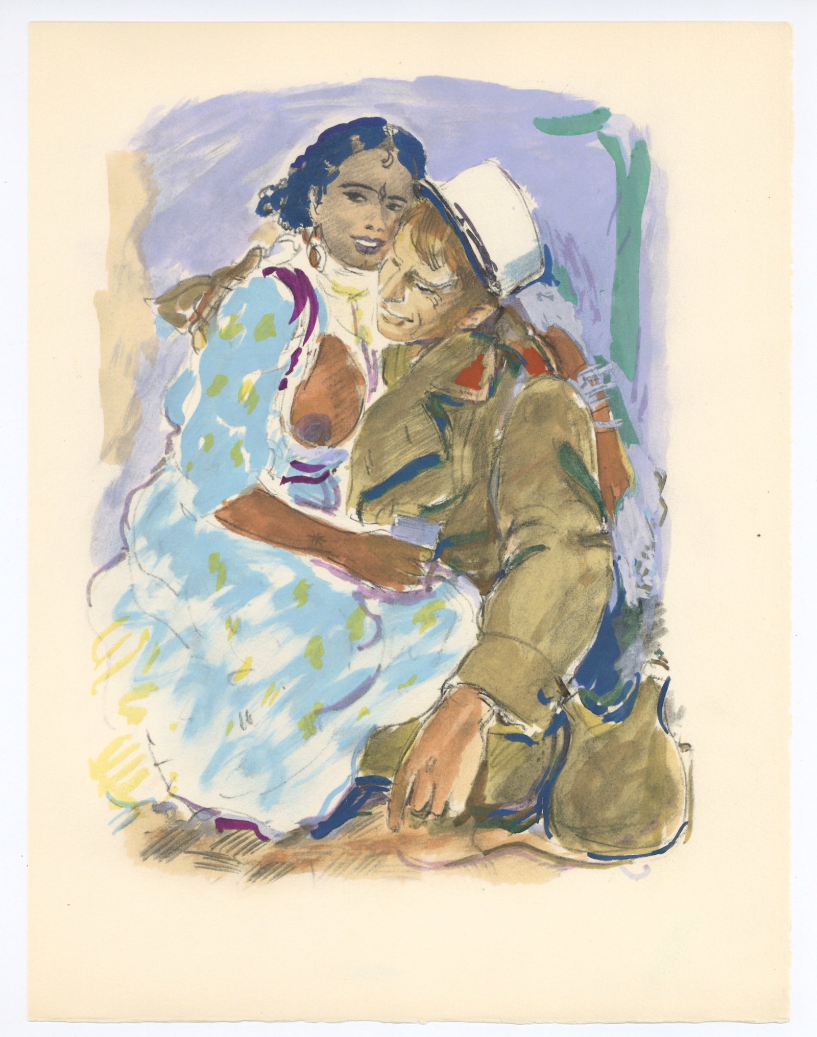 Milivoj Uzelac pochoir "Vins, amours et fantaisies": Title: Milivoj Uzelac pochoir "Vins, amours et fantaisies" Description: Medium: pochoir (after the watercolor). Printed on Arches paper in 1956 at the atelier Daniel Jacomet for the Vins, fleurs et