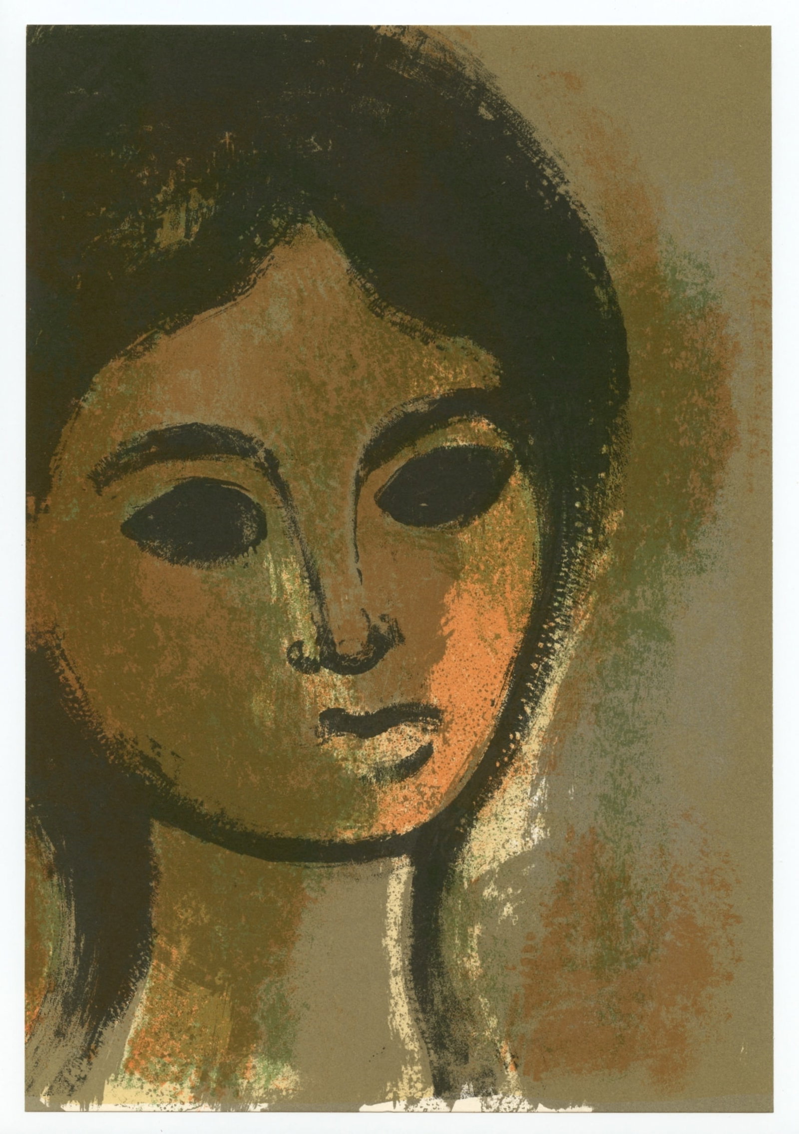 Andre Minaux "Jeune fille brune" original lithograph: Title: Andre Minaux "Jeune fille brune" original lithograph Description: Medium: original lithograph. Printed in Paris in 1962 by the atelier of Fernand Mourlot. Size: 10 x 7 inches (253 x 175 mm). Th