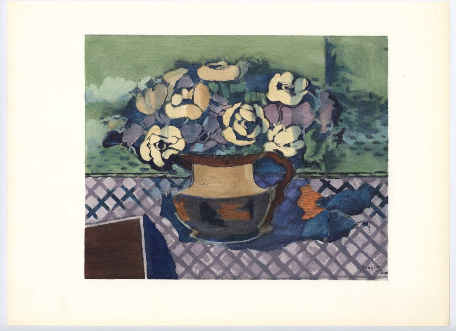 Georges Braque pochoir "Nature morte": Title: Georges Braque pochoir "Nature morte" Description: Medium: pochoir (after the painting). Printed in 1962 in a limited edition of 200 for the scarce Braque 20 Pochoirs portfolio, published in Mi