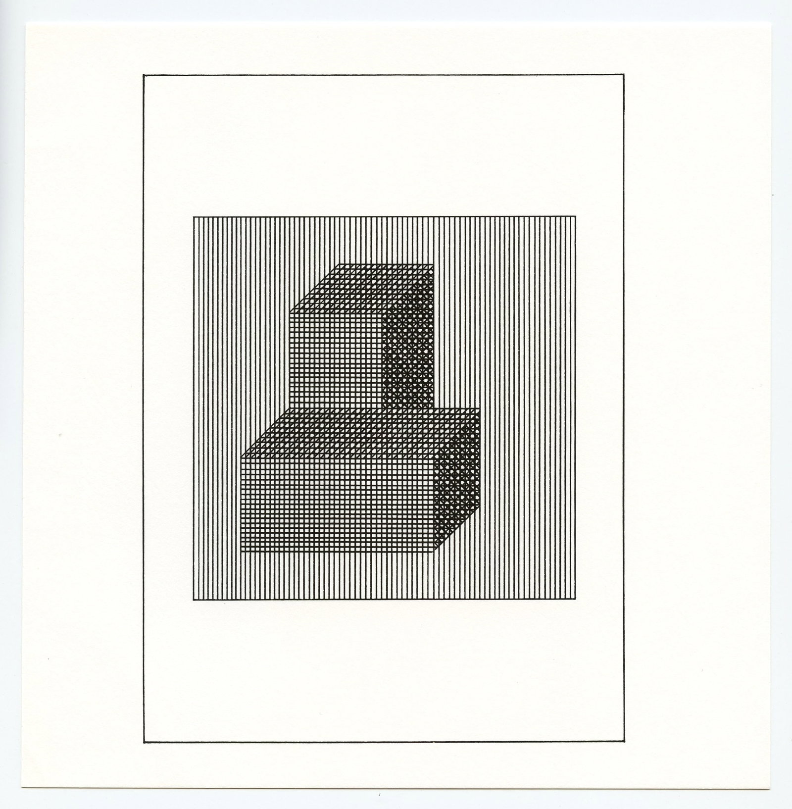 Sol LeWitt silkscreen, edition of 1500: Title: Sol LeWitt silkscreen, edition of 1500 Description: Medium: silkscreen. Printed in 1984 for "Ficciones" and published by The Limited Editions Club in an edition of 1500. Size: 8 x 7 3/4 inches