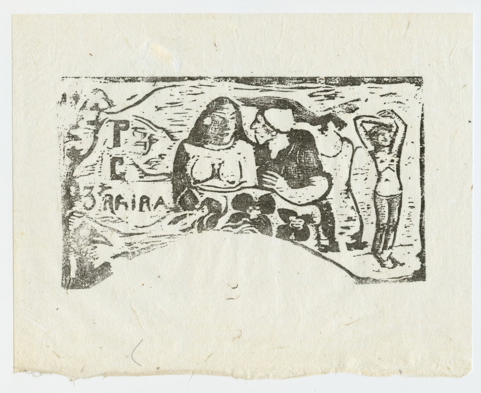 Paul Gauguin "Le Sourire 1": Title: Paul Gauguin "Le Sourire 1" Description: This impression (after the original woodcut) was printed on japon paper in 1943 in an edition of 250, and is one of Gauguin's beautiful Tahiti compositi