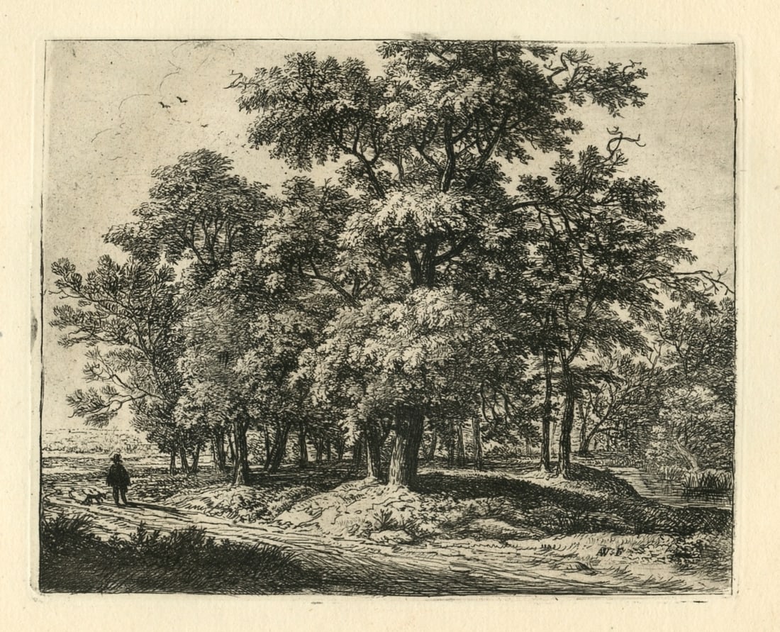 Anthonie Waterloo original etching "Traveller Near a Wood": Title: Anthonie Waterloo original etching "Traveller Near a Wood" Description: Medium: original etching. Catalogue reference: B53 iii/iii. Published in London in 1868 for the rare first volume of P.