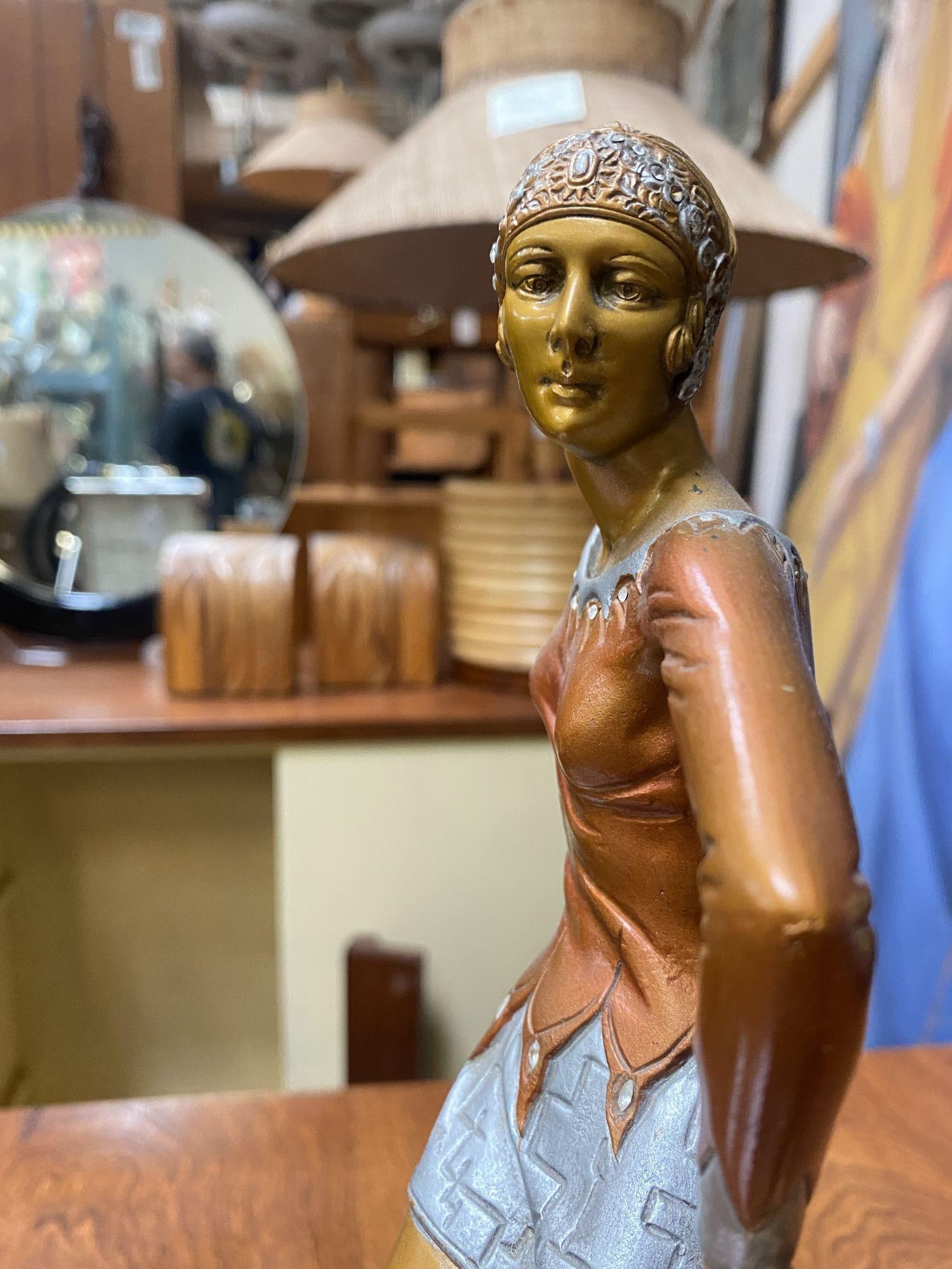 Neo Art Deco Copper-Tone Female Dancer Statue Dancer by Biess - 11