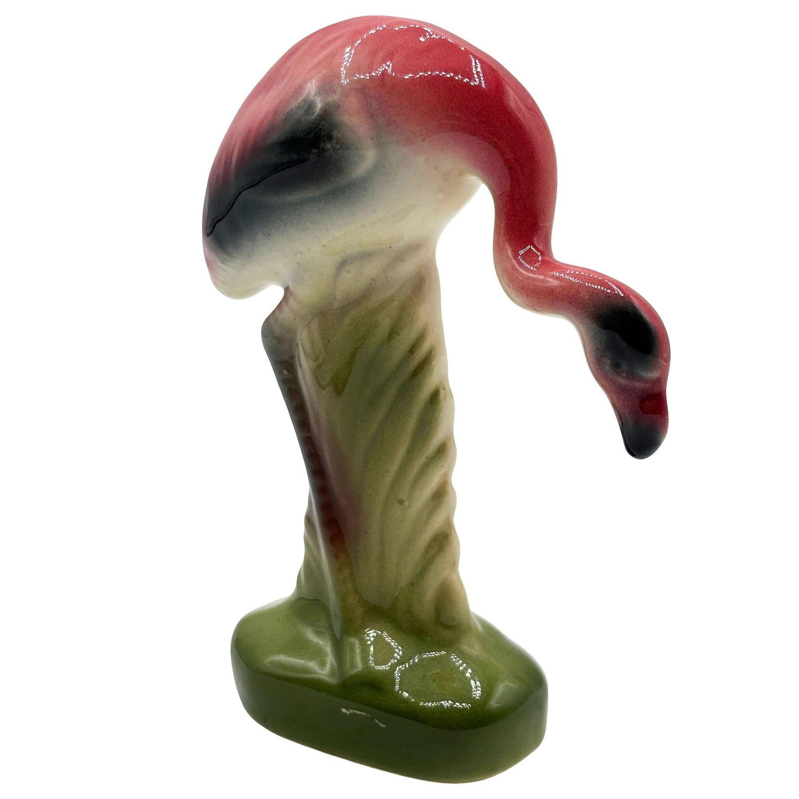 MCM California Pottery Ceramic Flamingo Figurine Set w/ Tropical Pond Tray - 19