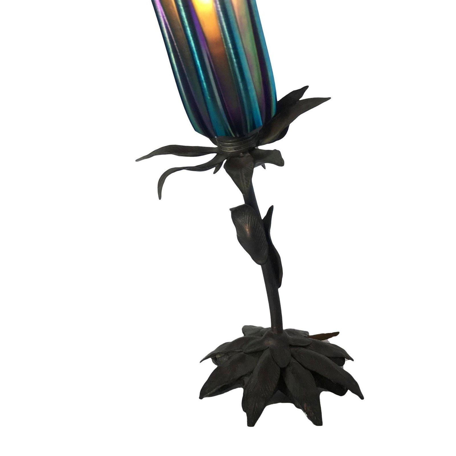 Art Nouveau Style Bronze Lilly Table Lamp W/ Bell Shade - 4