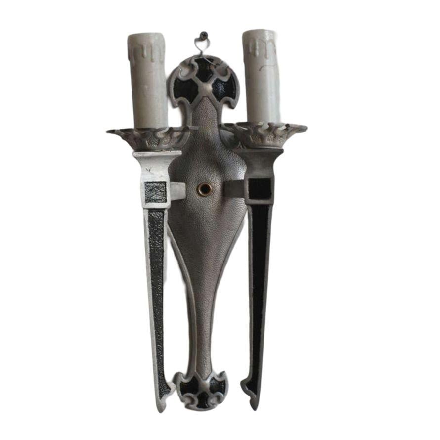 Geometric Art Deco Aluminum Lighted Wall Sconces, Set of 4 - 8