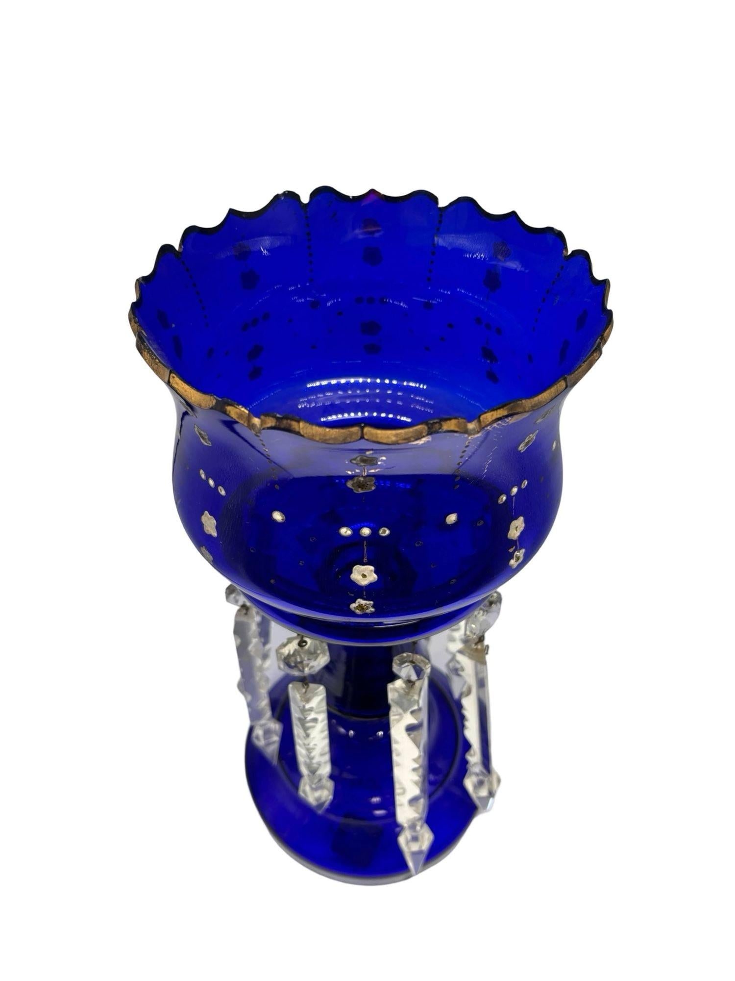 Victorian Cobalt Glass Hand-Cut and Gilded Luster Vase - 12