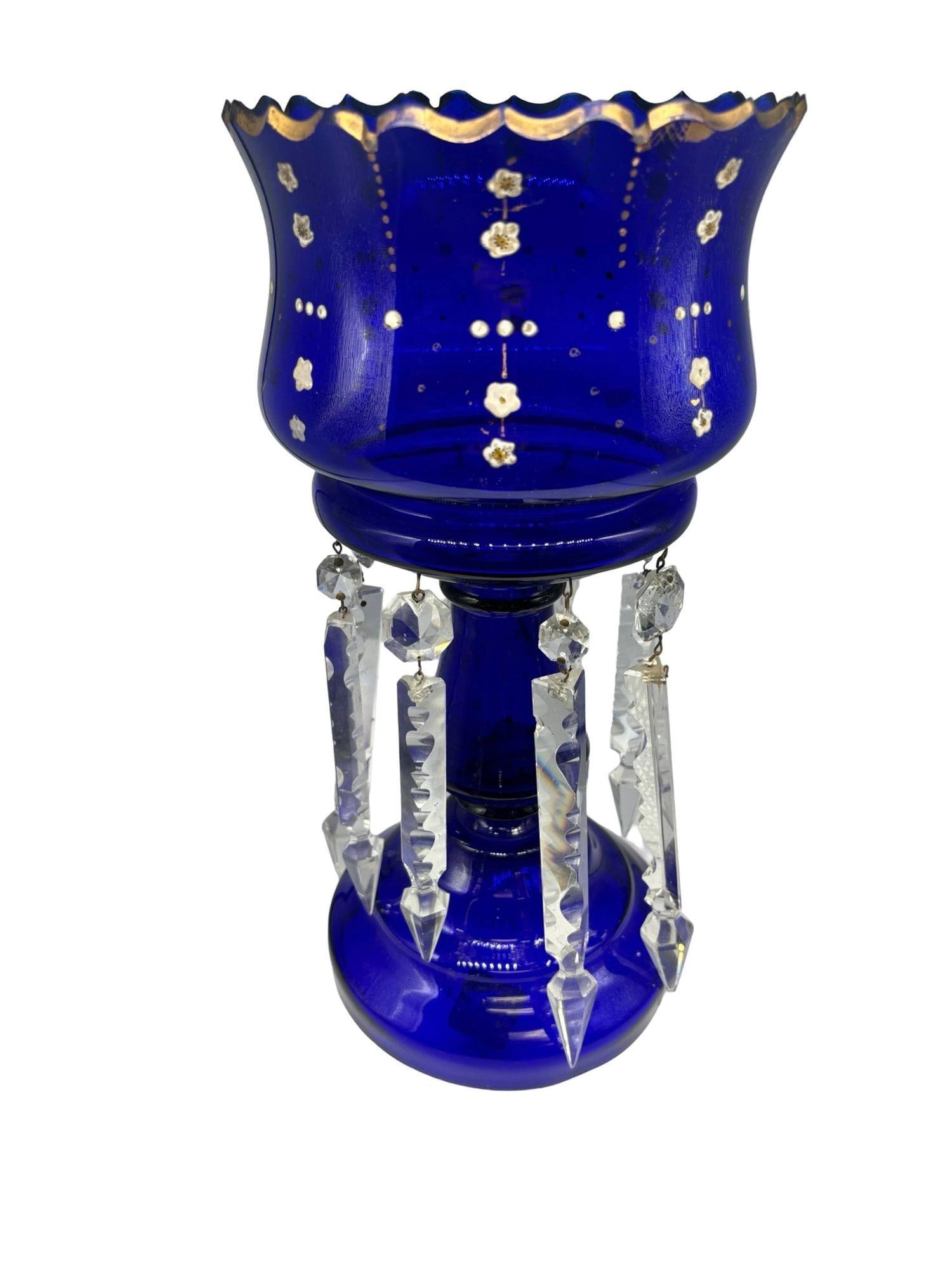 Victorian Cobalt Glass Hand-Cut and Gilded Luster Vase - 16