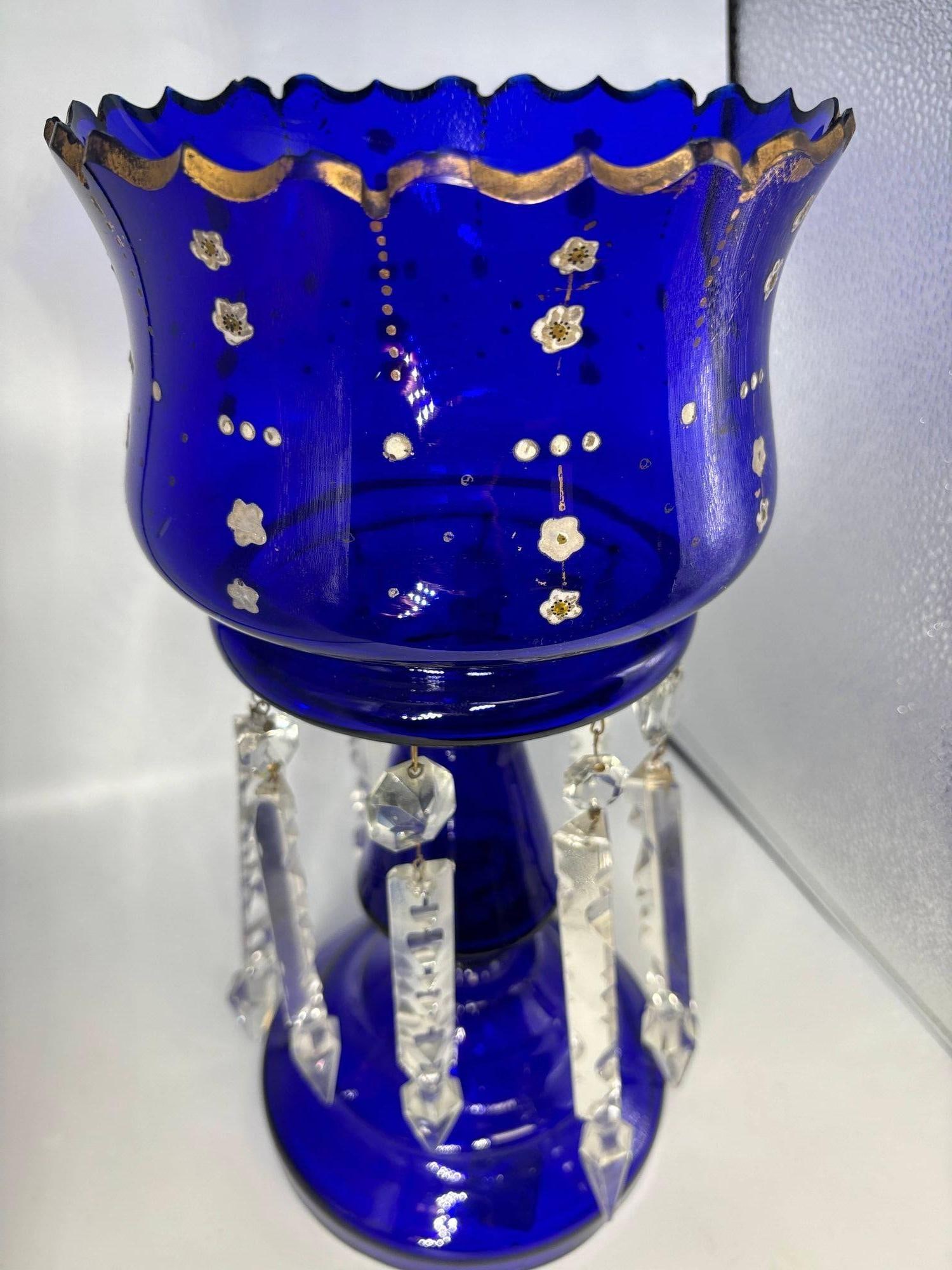 Victorian Cobalt Glass Hand-Cut and Gilded Luster Vase - 9