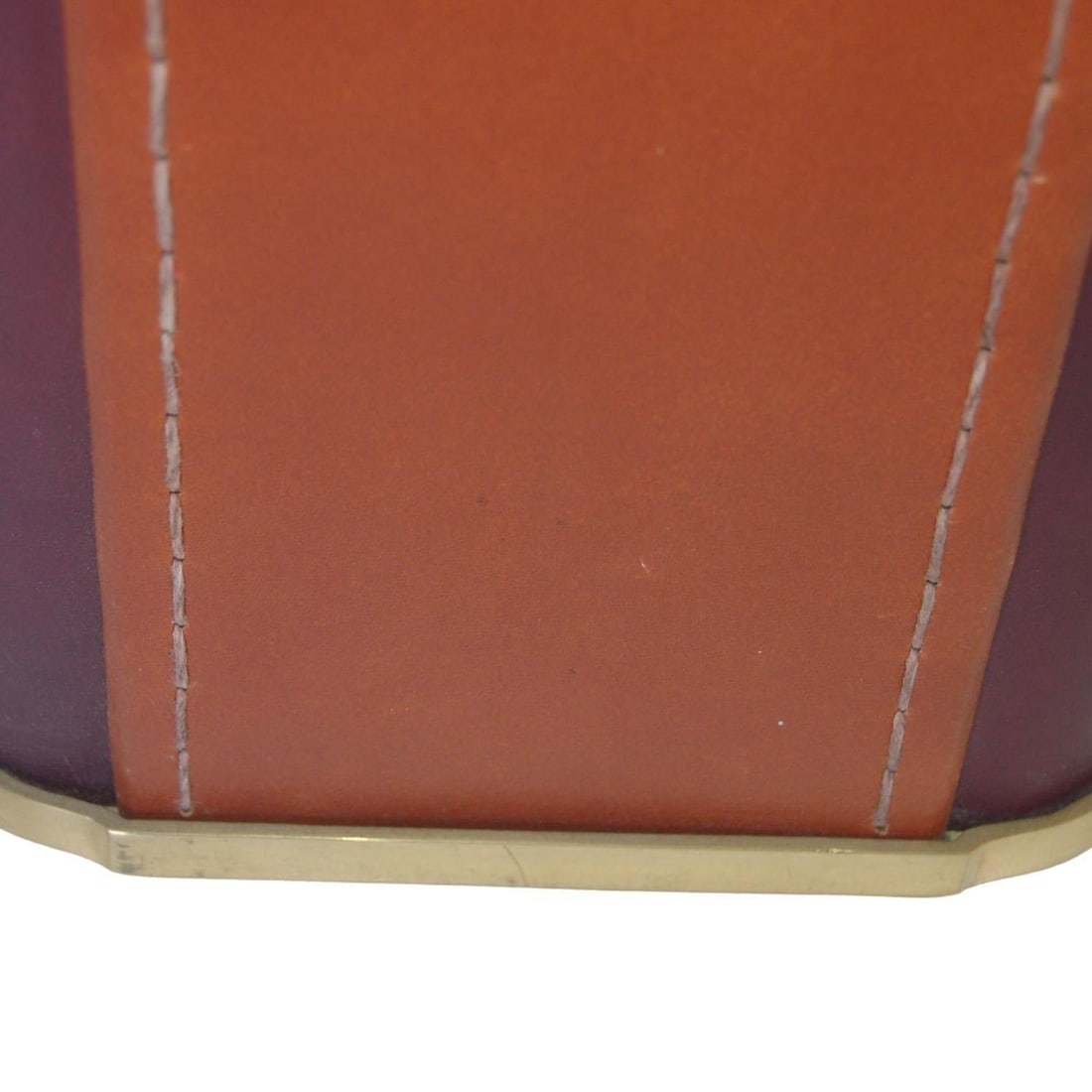 Two-Toned Square Leather Wrapped Table Lamp with Gold Trim - 15