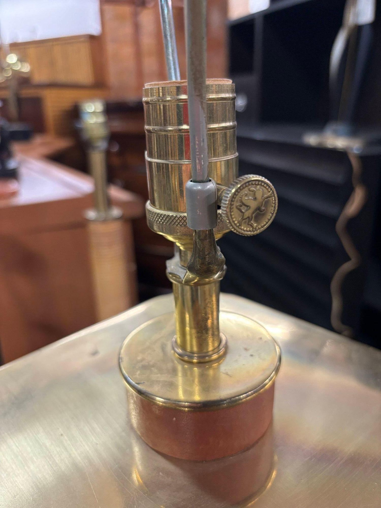 Two-Toned Square Leather Wrapped Table Lamp with Gold Trim - 5