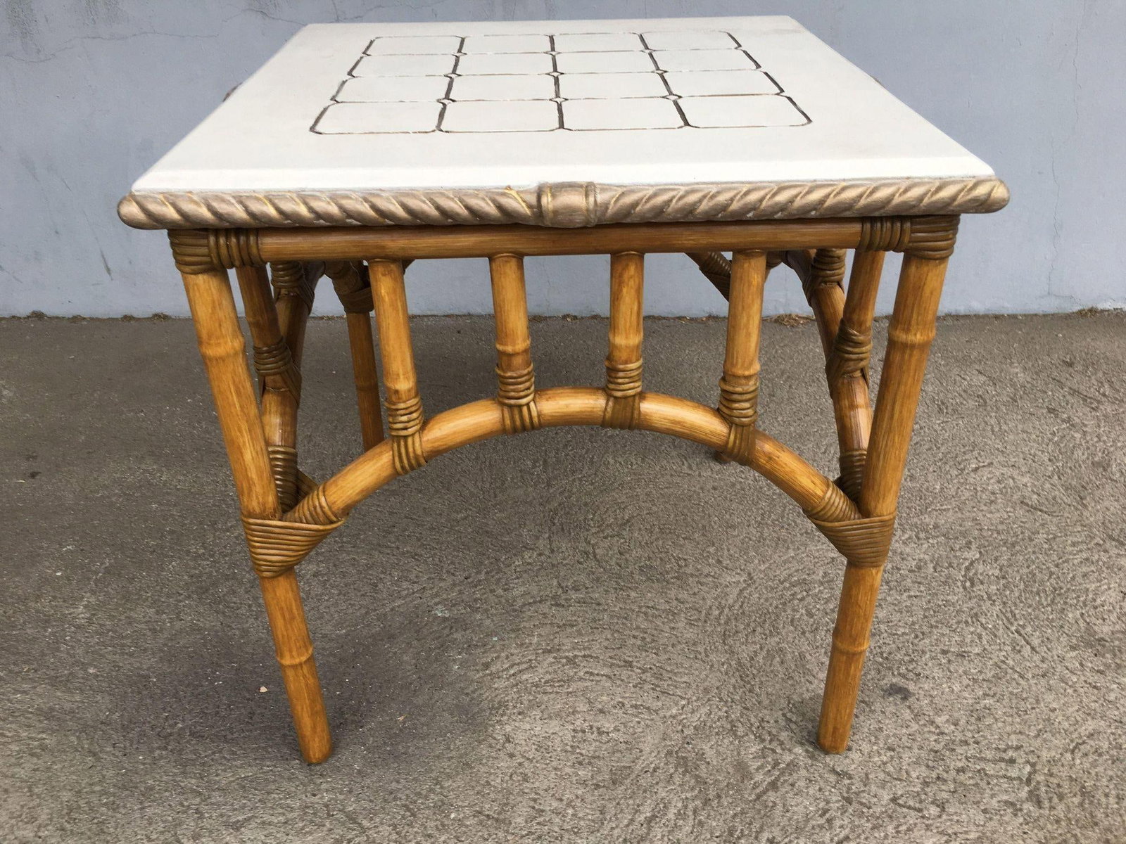 Restored Rattan Center Coffee Table with Solid Resin Top - 8