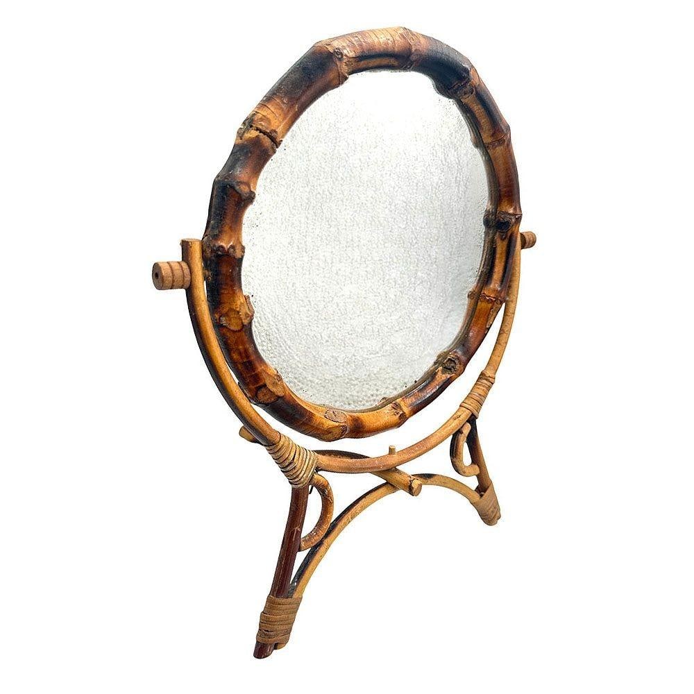 Aesthetic Movement English Round Tiger Bamboo Table Vanity Mirror - 14