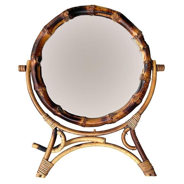 Aesthetic Movement English Round Tiger Bamboo Table Vanity Mirror - 15