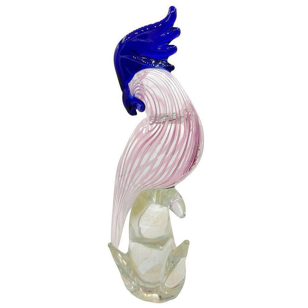 Mid-century Murano Gold Fleck Multicolored Art Glass Cockatoo Scultpure - 18