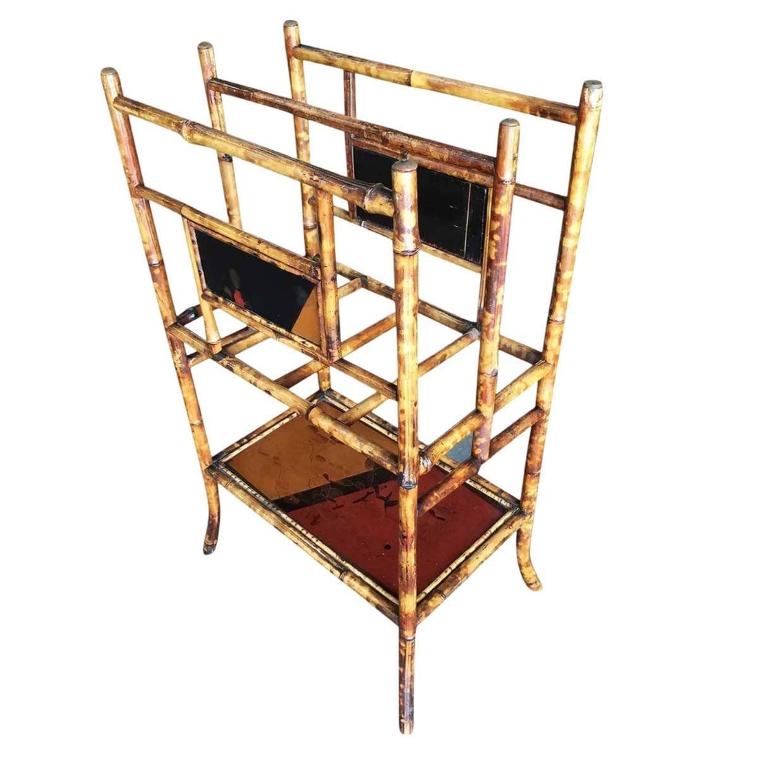 Restored Aesthetic Movement Large Two-Tier Tiger Bamboo Magazine Rack w/ Divider - 17