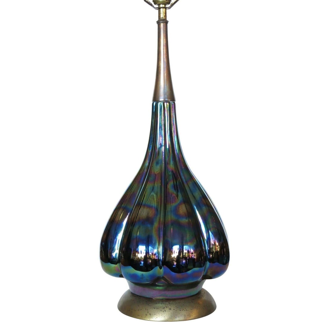 Mid-century Iridized Art Glass Table Lamp w/ Brass Base - 2