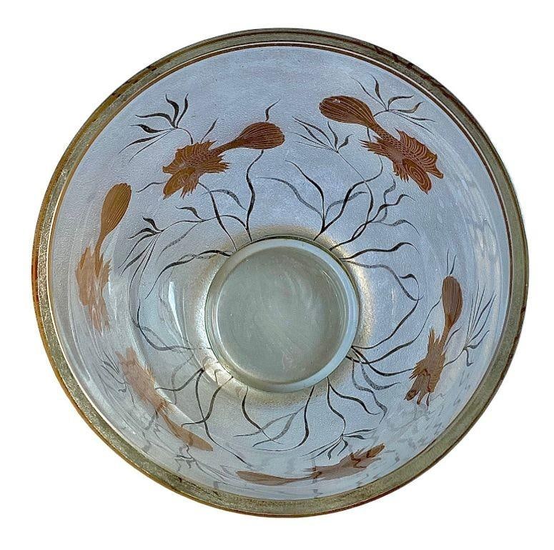 Monumental Etched Glass Vase with Gold Fish Overlay - 3