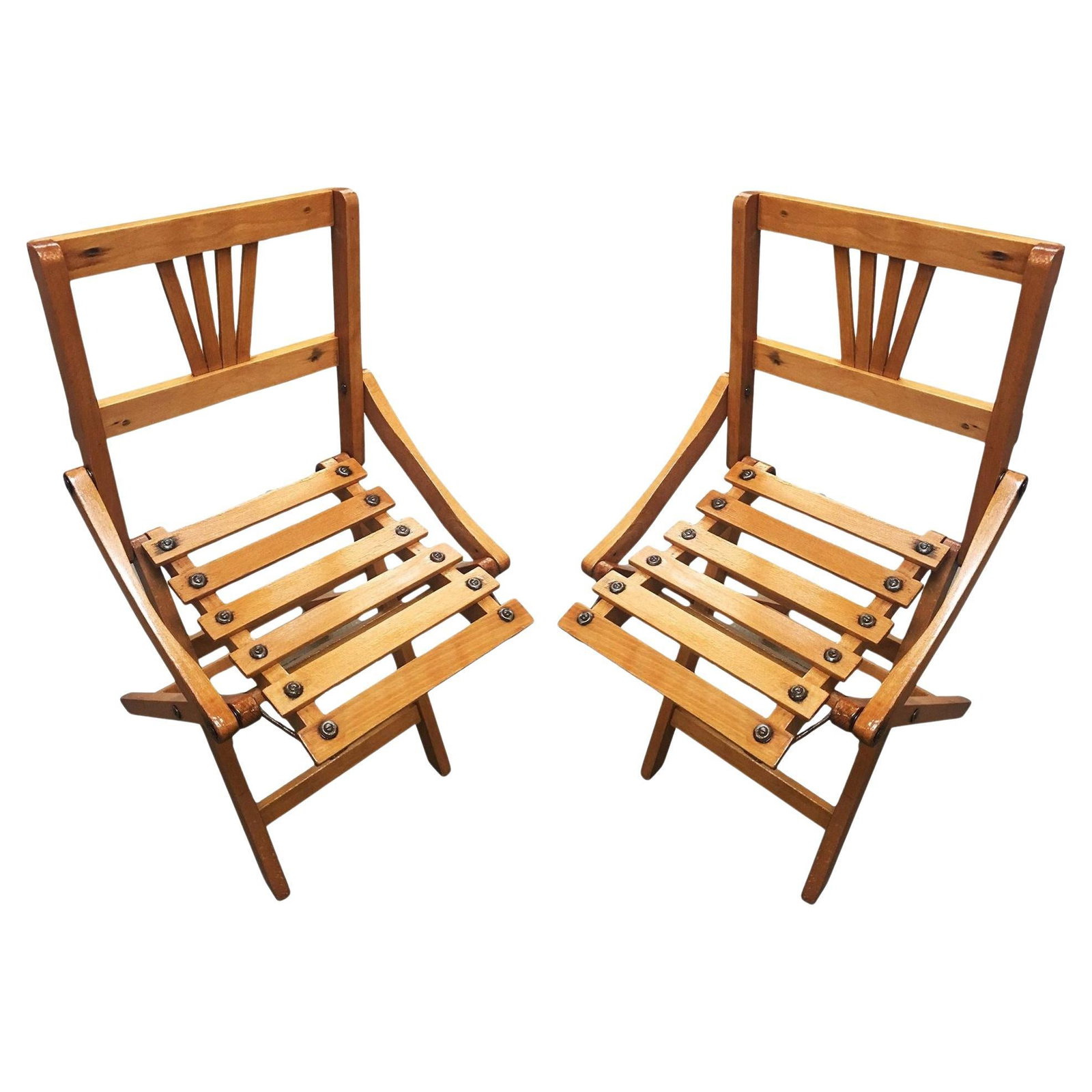 Pair of George Nelson Inspired Child-Size Slat Folding Chair - 7