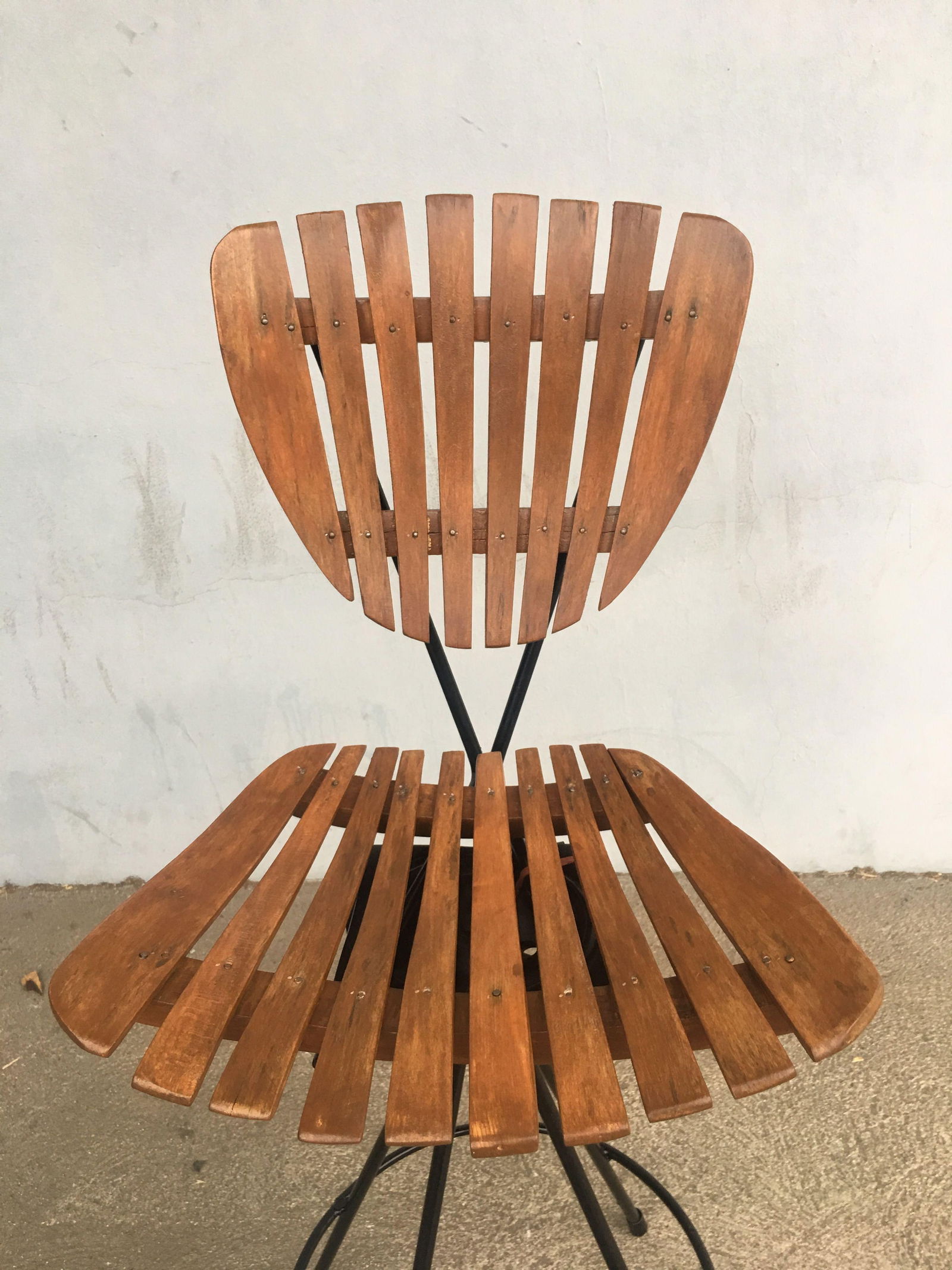 Arthur Umanoff Style Slate Bar Stool with Black Wrought Iron Base - 5