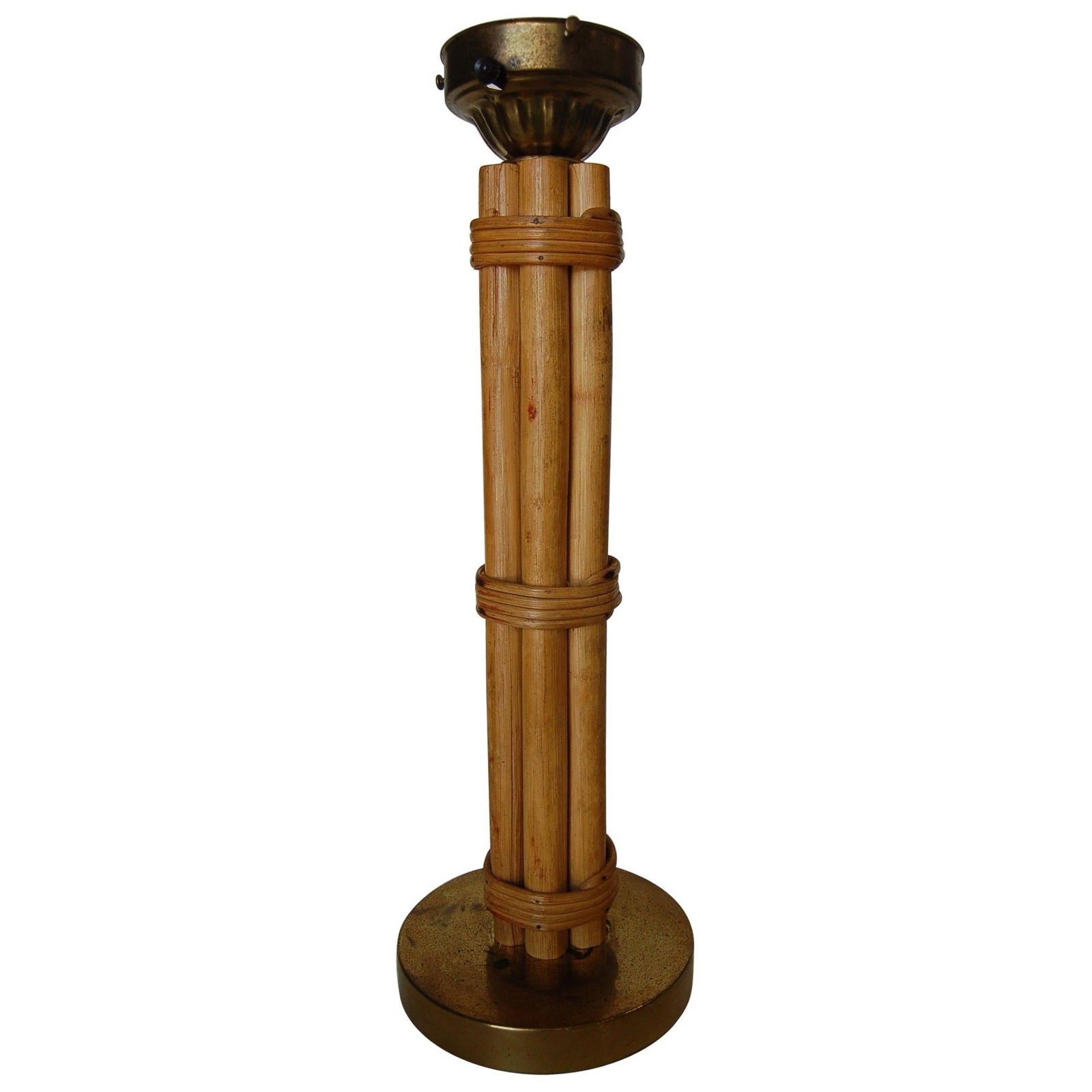 Restored Midcentury Six-Strand Rattan Table Lamp & Brass Base W/ Fancy Wrapping (1 of 5)