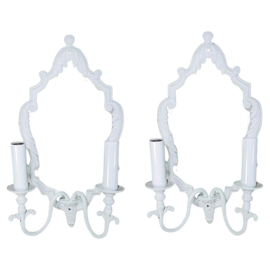 Pair of French Painted Bronze Mirrored Sconces: Title: Pair of French Painted Bronze Mirrored Sconces Description: Great pair of painted solid bronze sconces with mirrored back. Newly Refined to give a modern look to complement a modern home. Each