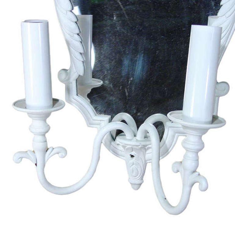 Pair of French Painted Bronze Mirrored Sconces - 5