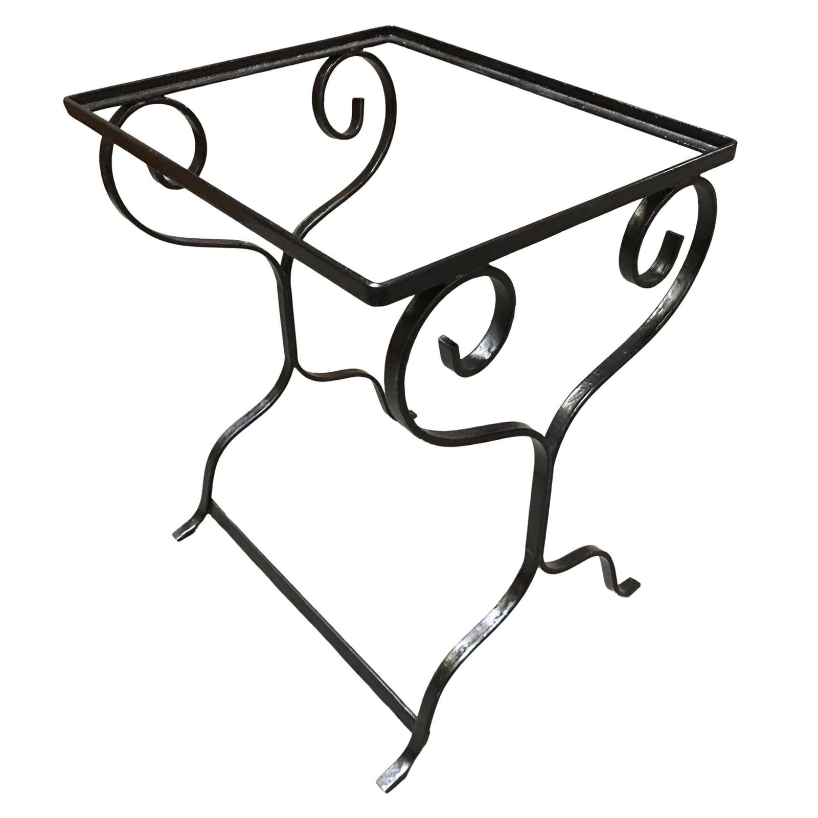 Midcentury Scrolling Iron Patio Nesting Side Tables with Glass Tops, Pair - 3