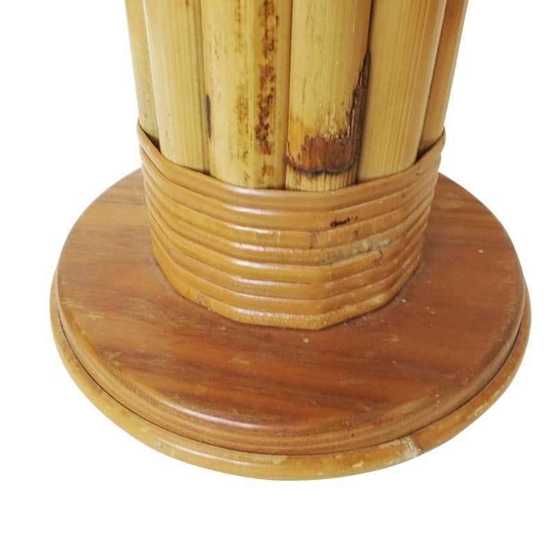 Restored Wrapped Rattan Pole Lamp with Mahogany Base - 5