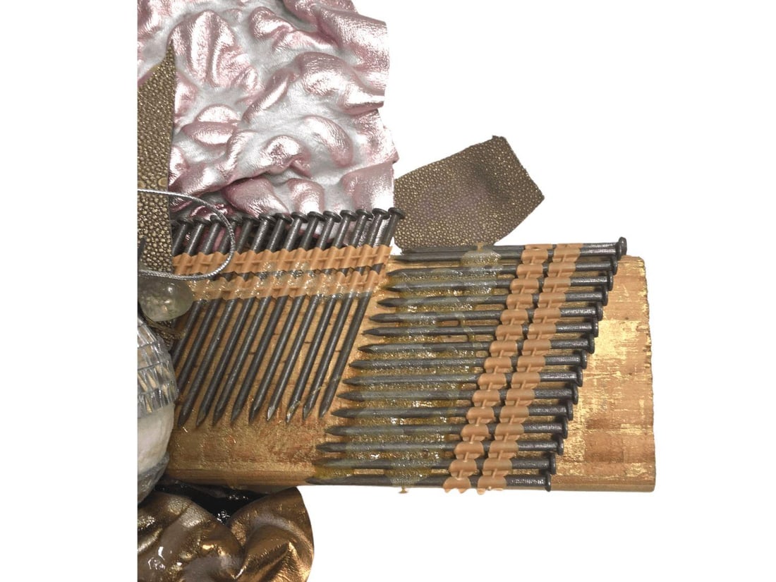 Vintage Flat Wood Cross with Mixed Media Decorations - 19