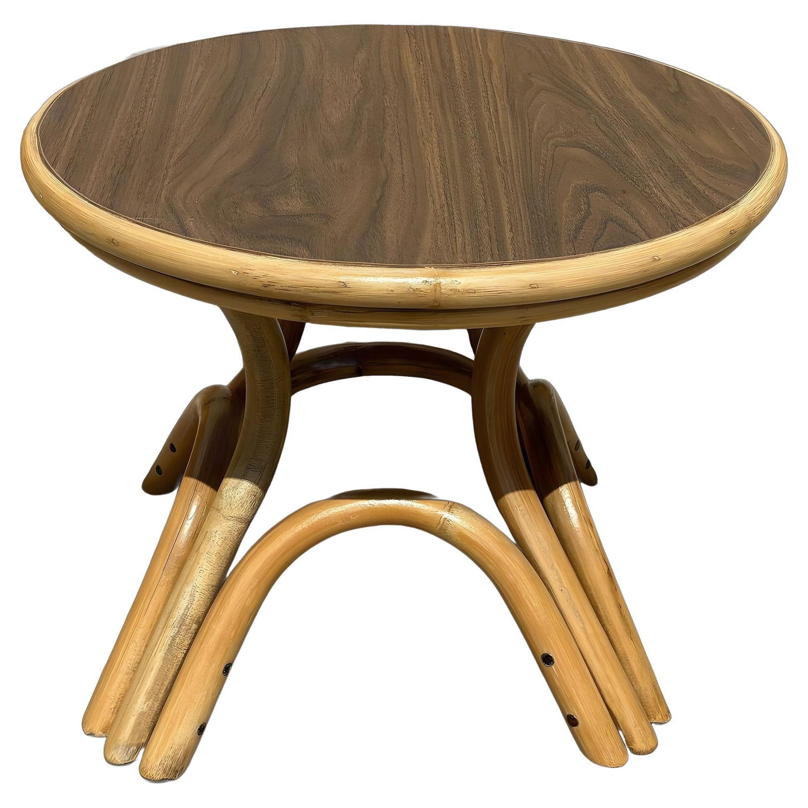 Restored Round Rattan Coffee Table w/ Arched Base - 2