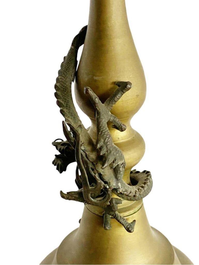Hand Casted Brass Candlestick Holder w/ Chinese Dragon, Circa 1920 - 17