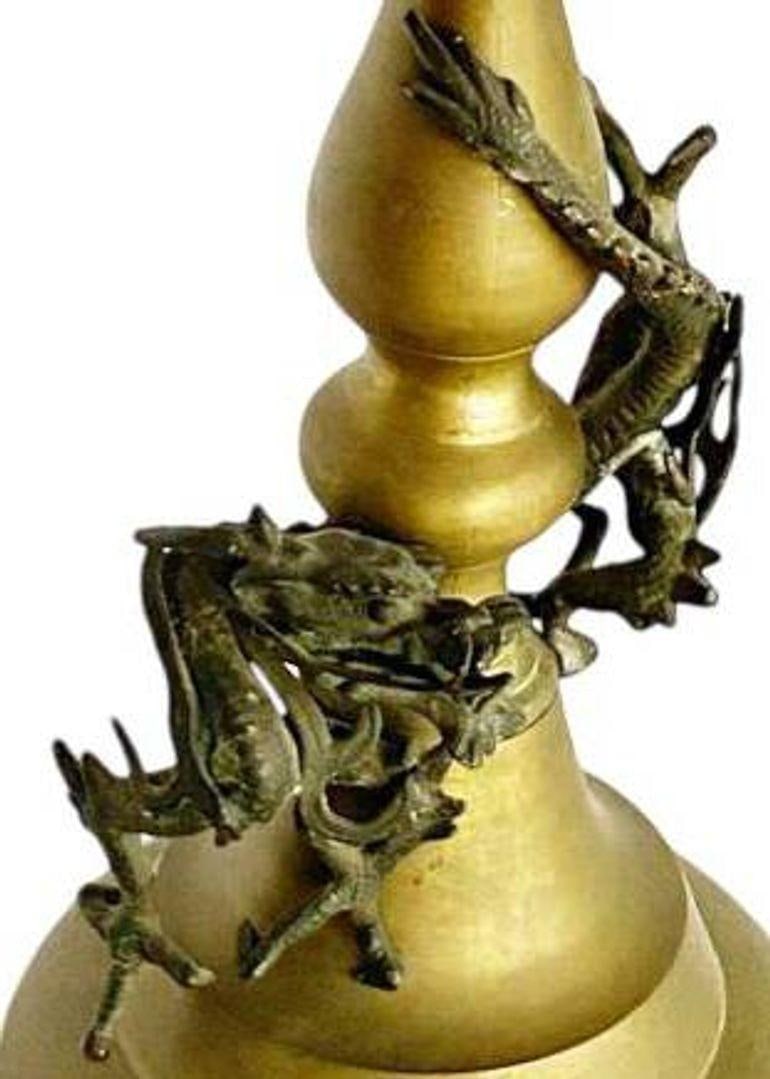 Hand Casted Brass Candlestick Holder w/ Chinese Dragon, Circa 1920 - 3