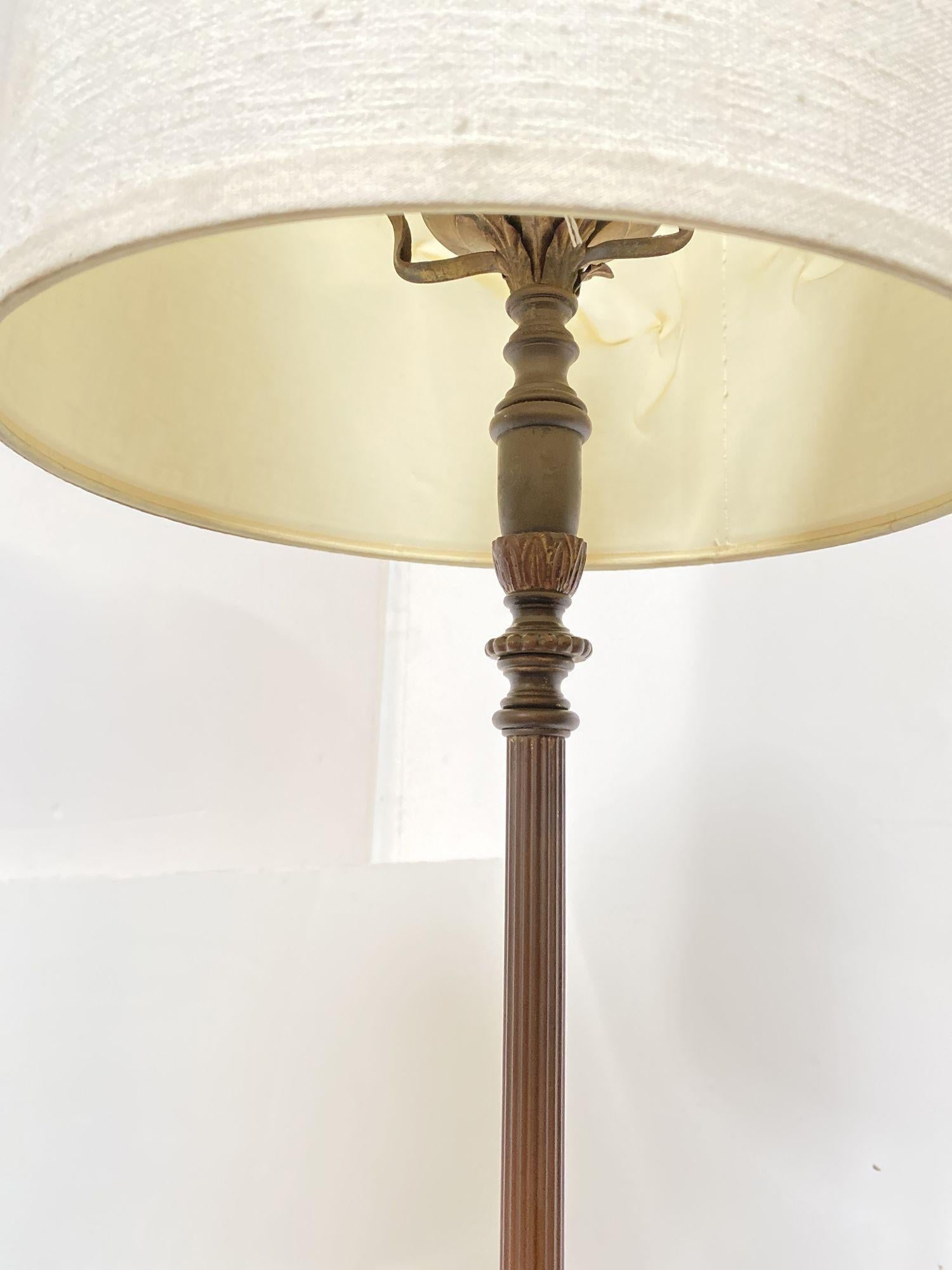 Brass and Marble Regency Floor Lamp with Shade , Circa 1930 - 3
