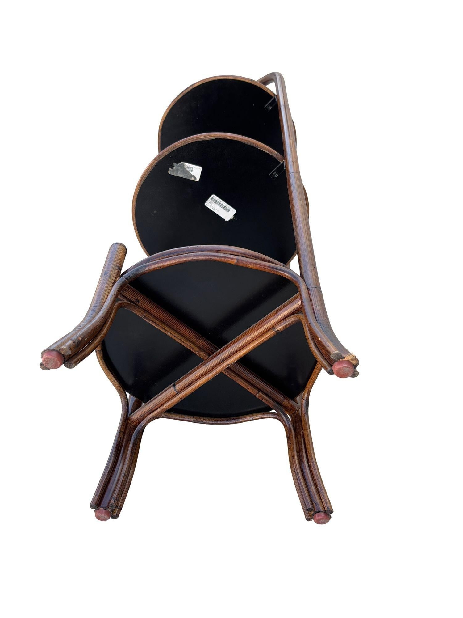 Costal Three Tiered Dark Stained Rattan Shelf w East Asian Motif Tops - 15