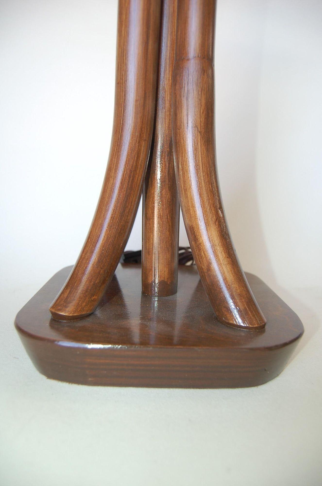 Restored 4-Strand Rattan Bent Pole Table Lamp on Mahogany Base - 18