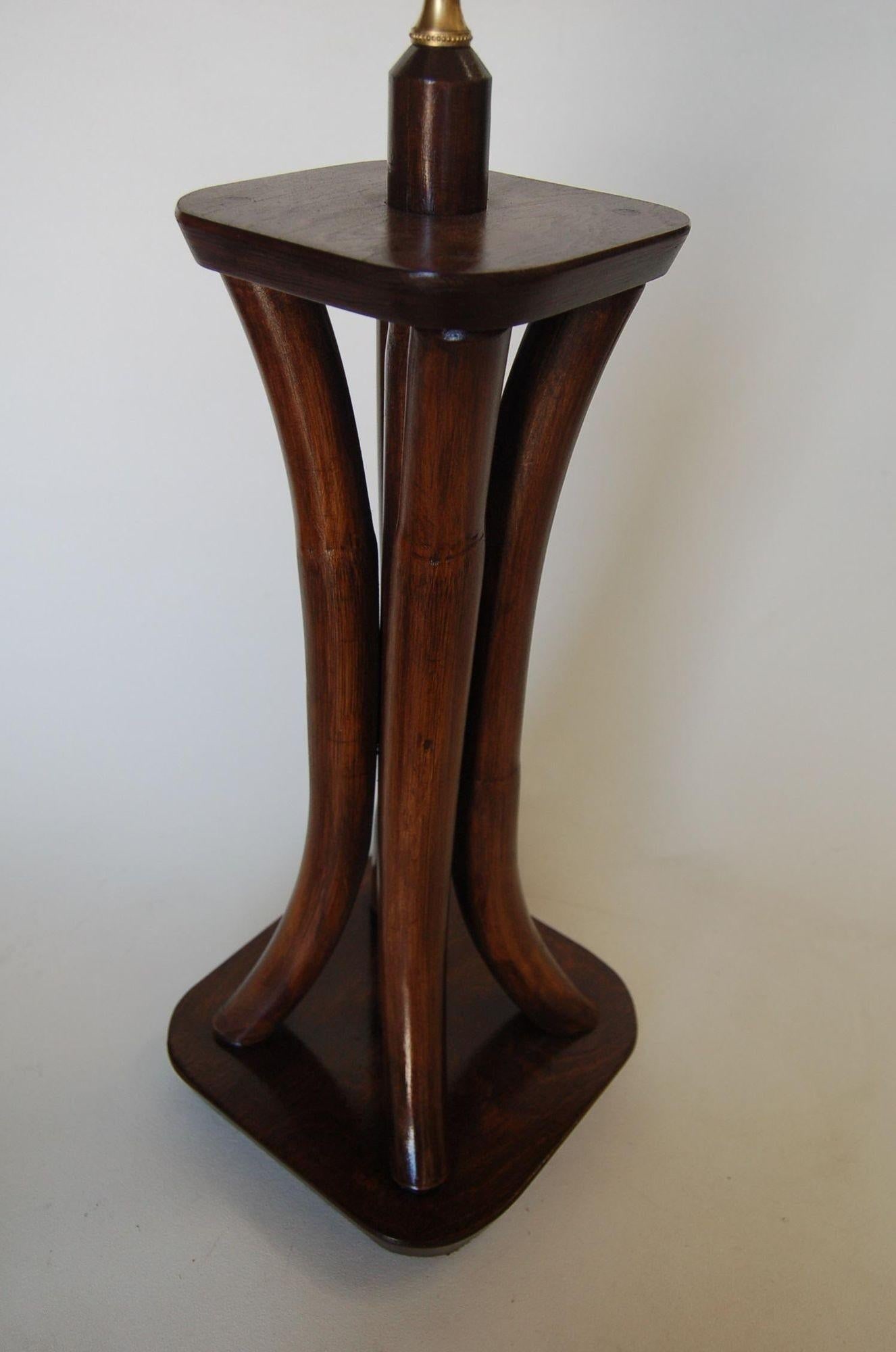 Restored 4-Strand Rattan Bent Pole Table Lamp on Mahogany Base - 9