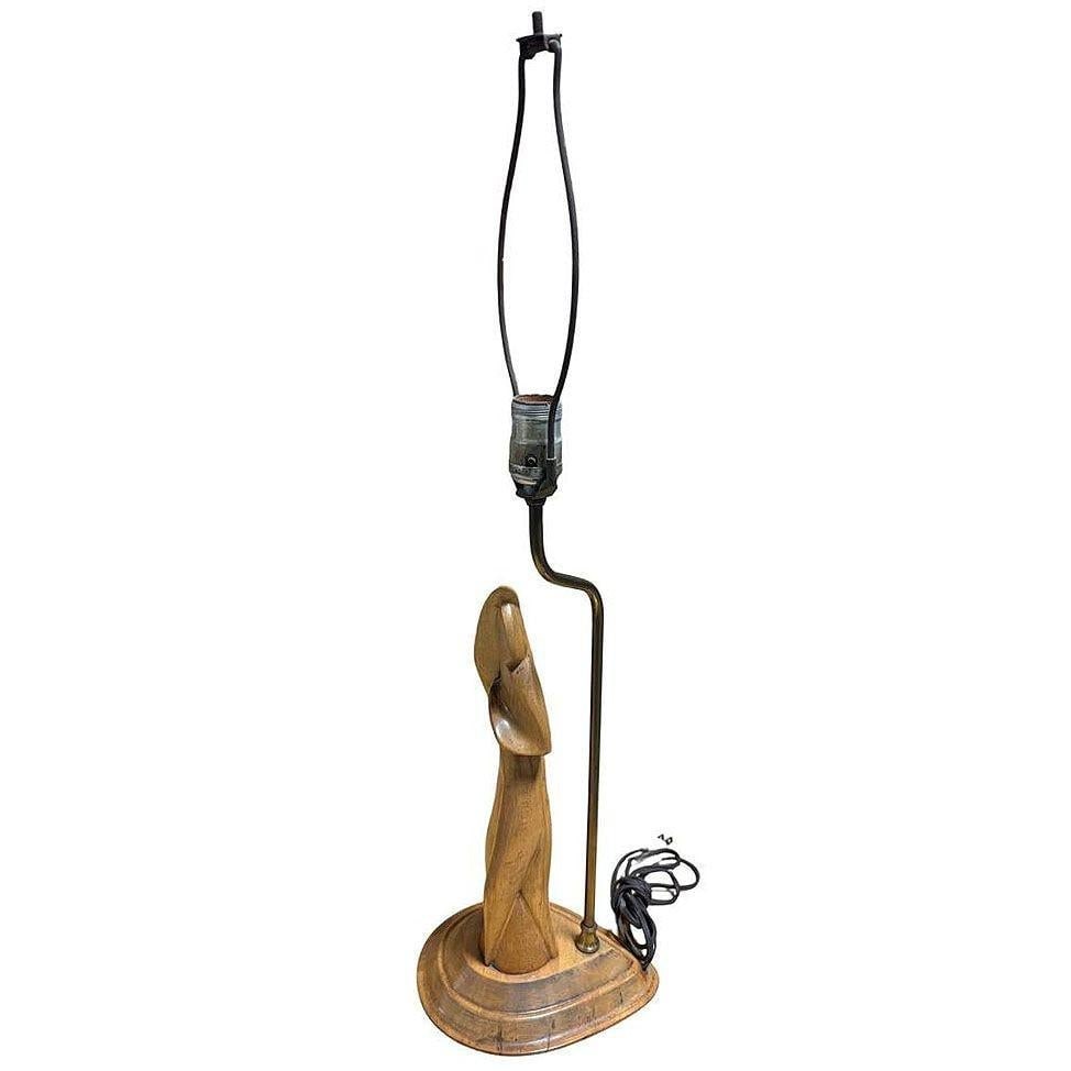 Mid-century Abstract Heifetz Syle Hand Carved Maple Wood Female Table Lamp - 17