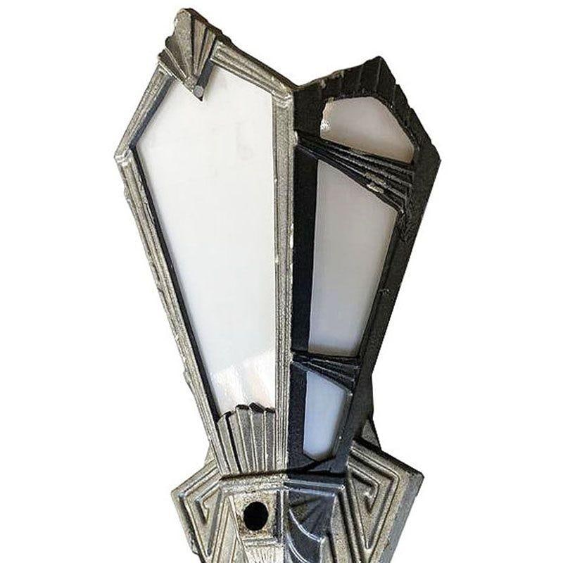 Geometric Art Deco Aluminum Wall Sconce w/ Slat Milk Glass Panels, 4 Available - 12