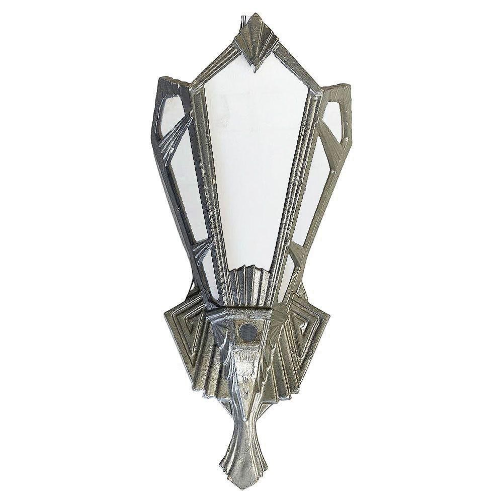 Geometric Art Deco Aluminum Wall Sconce w/ Slat Milk Glass Panels, 4 Available - 8