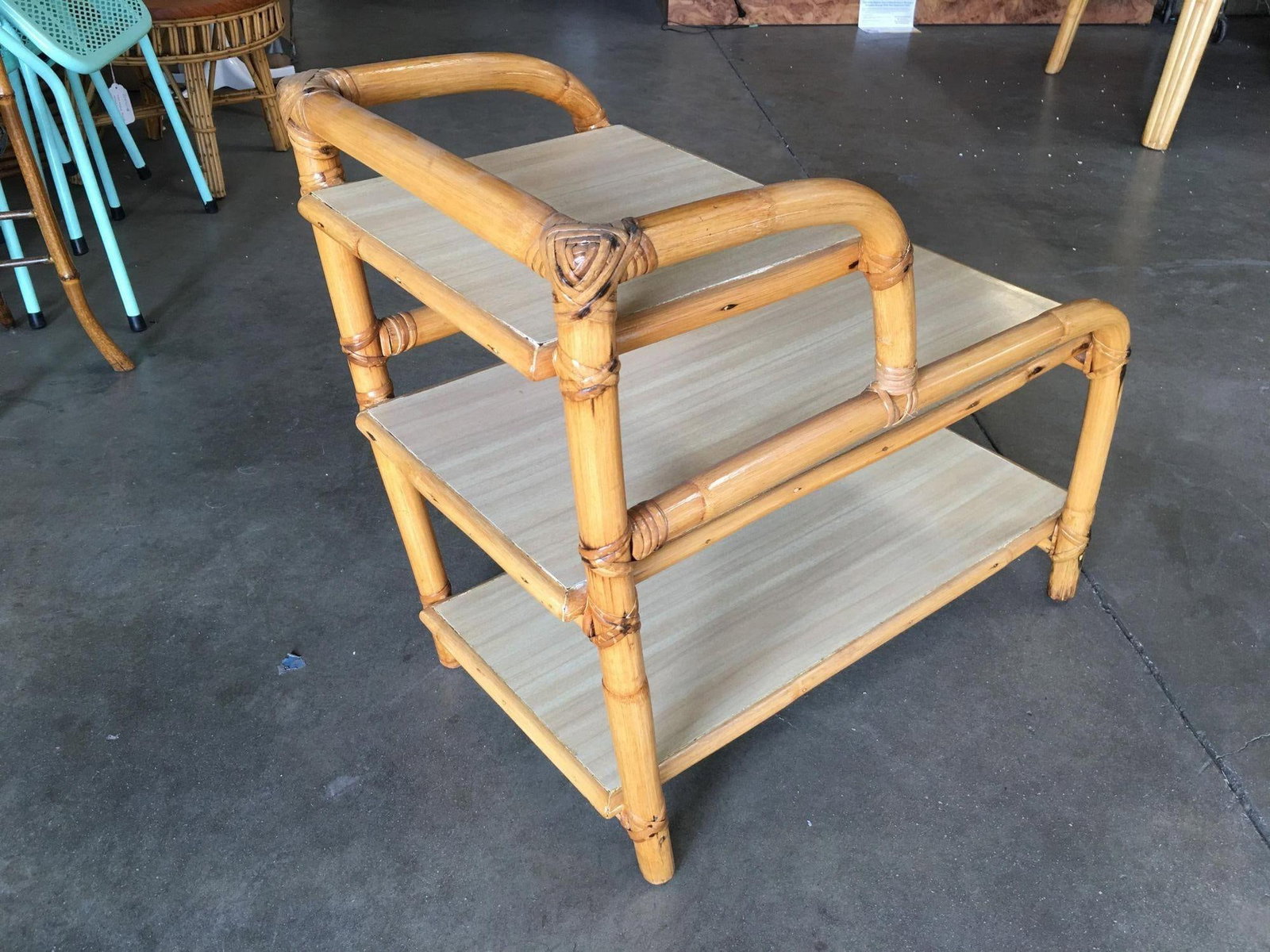 Restored Three-Tier "Arch" Side Table W/ Blond Formica Tops - 10