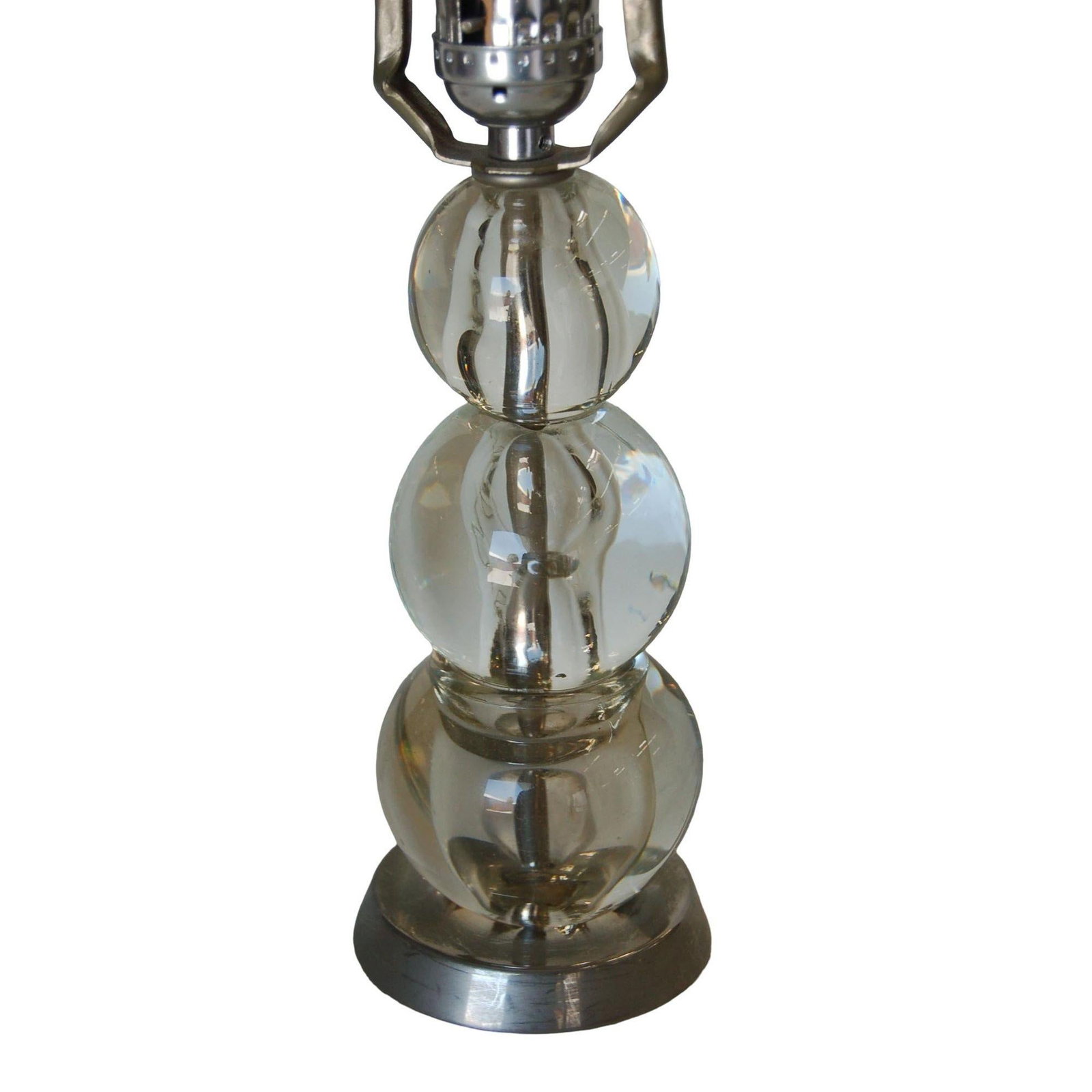 Mid-century Stacked Graduating Crystal Ball Table Lamps w/ Chrome Base, Pair - 15