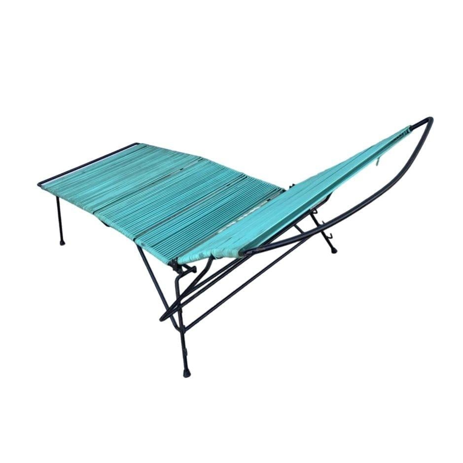 MCM Walter Lamb Style Iron Outdoor/Patio Chaise Lounge w/ Teal Cord, 6 Available - 10
